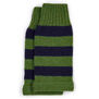 Green and blue striped fingerless gloves